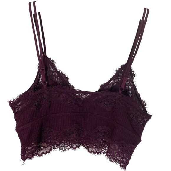 Aerie M Ribbed Lace Bralette Burgundy Adjustable Straps Wireless Longline - Picture 2 of 6